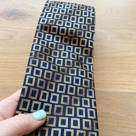 ALEXANDER JULIAN COLOURS Men's Black/Brown Tile Handmade Polyester Necktie sz OS - Picture 2 of 9